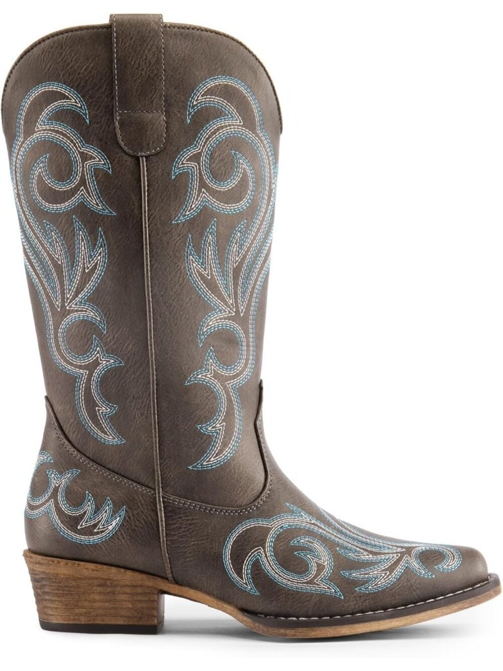 DREAM PAIRS Women's Brown Cowboy Boots Mid Calf Cowgirl Boots Square Toe Boots - Picture 4 of 6